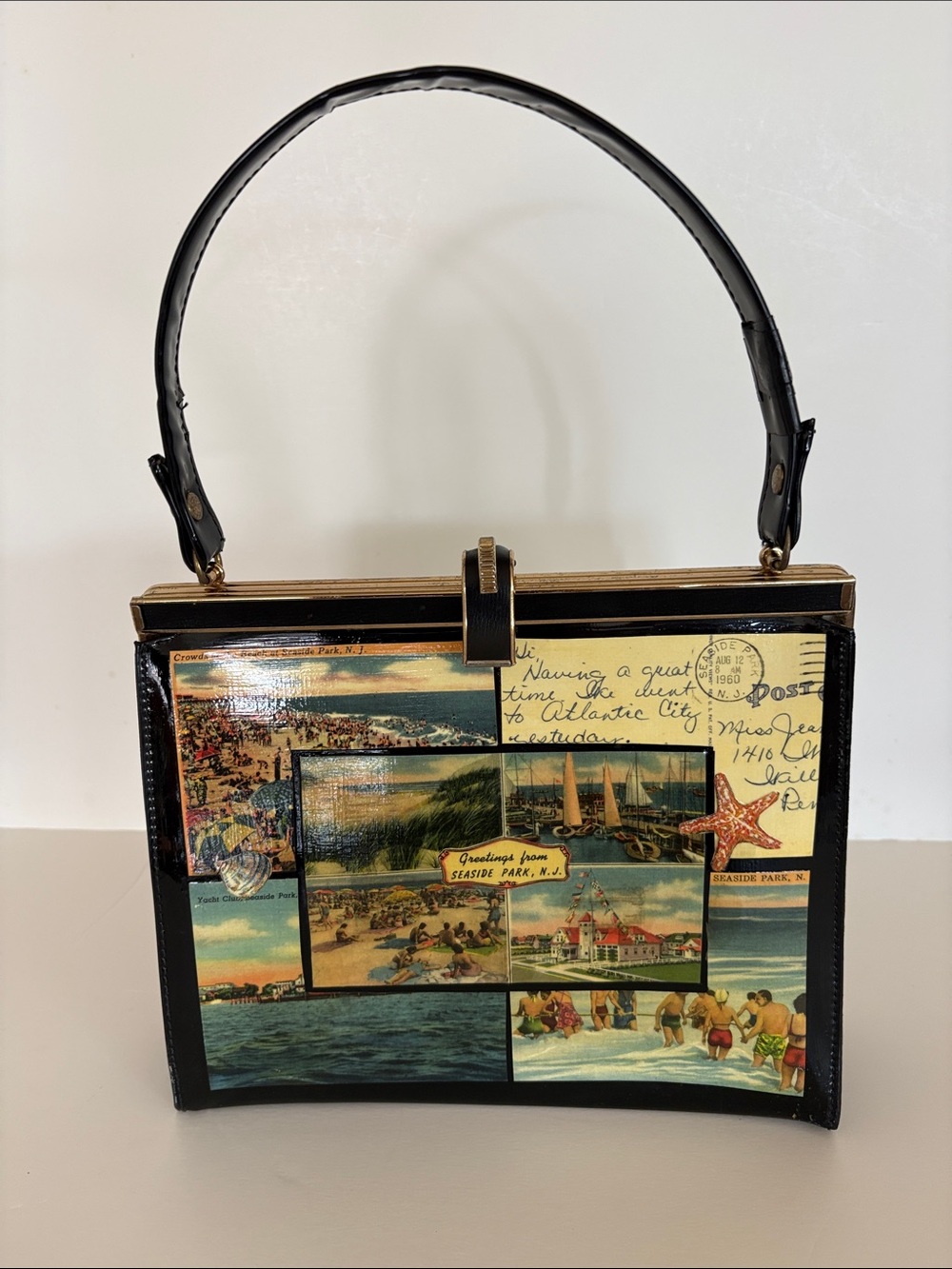 Vintage Style Novelty Handbag with Postcards from Seaside Park New Jersey